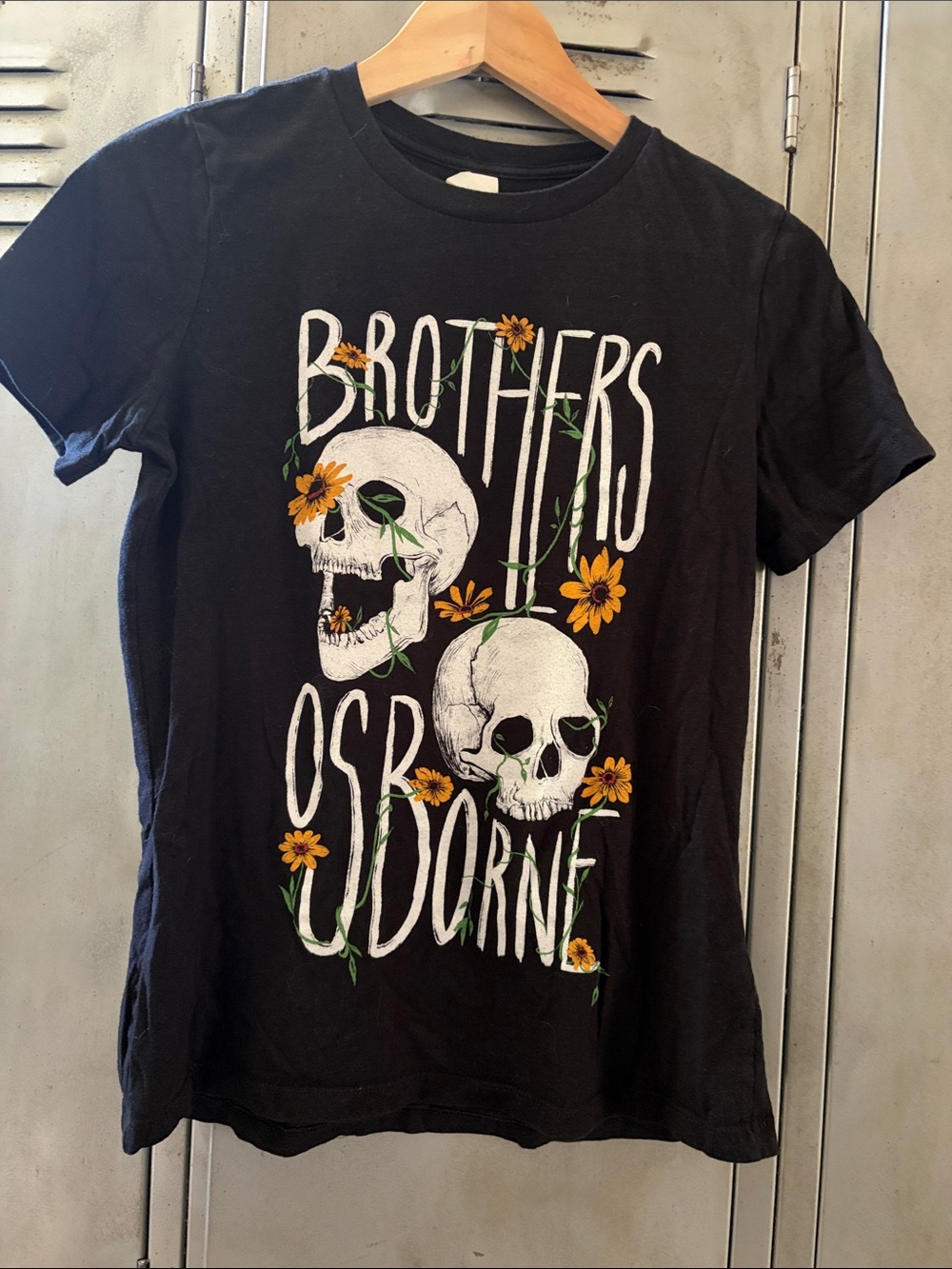 Bella Canvas Black Tee with White Skull & Yellow Flower Graphic